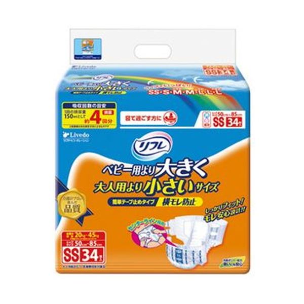 （まとめ）リブドゥコーポレーション リフレ簡単テープ止めタイプ 横モレ防止 SS 1パック（34枚）【×5セット】 横向き寝でも安心 安全 驚きの横モレ防止 リブドゥコーポレーションが贈る、快適な眠りを叶える簡単テープ止めタイプ 横モレ防止SS、1パック（34枚）×5セット