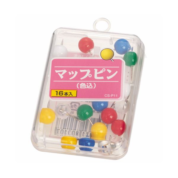 (まとめ) ライオン事務器 マップピン針長さ10mm 色込 CS-P11 1箱(16本) 【×30セット】 鮮やかな4色が揃ったお得なセット ライオン事務器のマップピン針、長さ10mm、カラフルなCS-P11が16本入りの1箱 30セットでお届けします