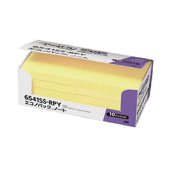 (まとめ) 3M ポストイット エコノパック 強粘着ノート 75×75mm イエロー 6541SS-RPY 1パック（10冊） 【×5セット】 黄 驚きのエコノパック 強力な粘着力で使いやすさアップ 大人気のポストイットが進化 75×75mmの鮮やかなイエロー 1パックには10冊入りでお得感満載 仕事