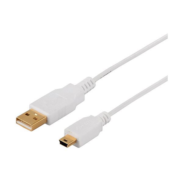 （まとめ）バッファロー USB2.0ケーブル 配線 スリムタイプ (A)オス-mini(B)オス ホワイト 1m BSUAMNSM210WH 1本【×5セット】 白 スリムで高速なUSB接続ケーブル USB2.0対応のオス(A)-オス(B)タイプ、ホワイトカラーの1m長さ 便利な5本セットでお得 データ転送も充電もこ