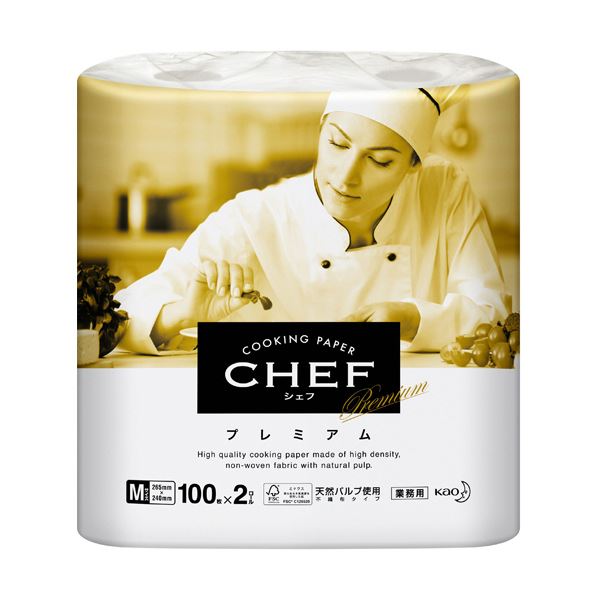 (まとめ)花王 クッキングペーパーCHEF(シェフ) プレミアム M 100カット/ロール 1パック(2ロール) 【×5セット】 驚異の吸収力 水にも強い 花王のプレミアムクッキングペーパーCHEF(シェフ)Mサイズ100カット/ロールが2ロール入った1パックが5セット お料理のプロも