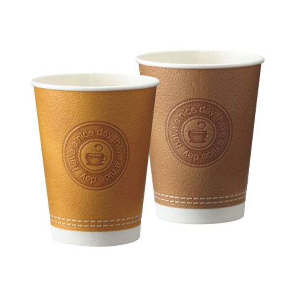 TANOSEE 断熱レリーフカップ Emboss Stitch 273ml（9オンス）1セット（1000個：50個×20パック） レザーの風合いを感じる断熱紙カップ 心地よい触感と保温力で極上の飲み物体験を TANOSEE 断熱リリーフカップ エンボスステッチ 273ml（9oz）1セット（1000個：50個×20パッ画像