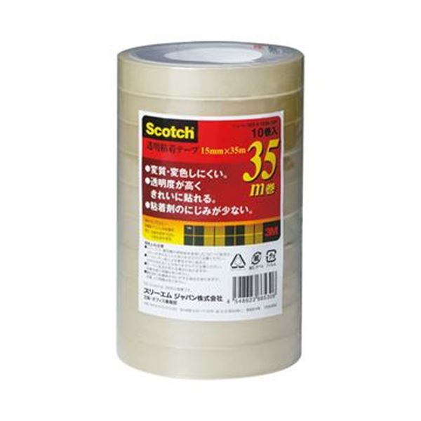 （まとめ）3M スコッチ 透明粘着テープ15mm×35m 500-3-1535-10P 1パック（10巻）【×20セット】 透明な巻きテープの革命 変質や変色に強く、長時間使用しても安心 3Mスコッチの大巻きテープ、透明粘着テープ15mm×35mが10巻入りのお得な1パック さらに、20セットでお求め