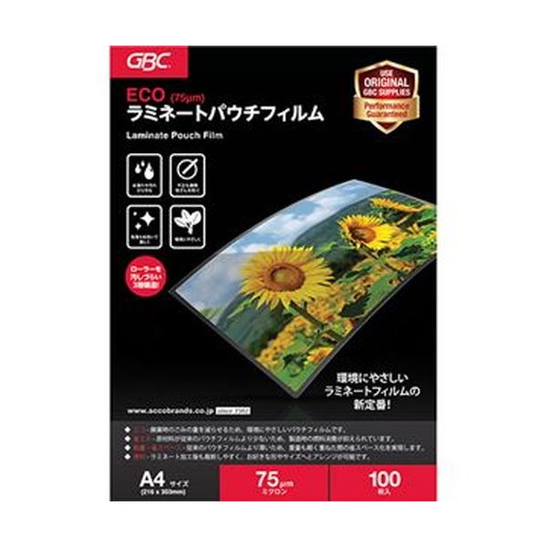 （まとめ）アコ・ブランズ ECOパウチフィルムA4 75μ YV075A4Z 1パック（100枚）【×10セット】 ツヤと静電気を抑制する、ベーシックながら高品質なECOパウチフィルムA4 100枚×10セットでお得にご提供