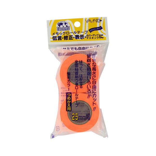 （まとめ） ヤマト メモックロールテープ 詰替用テープ（蛍光紙） WR-25H-OR オレンジ 2巻入 【×10セット】 蛍光紙の鮮やかなオレンジ色 ヤマトのメモックロールテープ詰替用テープが2巻入りのお得なセットで登場 使いやすくて経済的な10セット 書きやすさと目立ちやすさ
