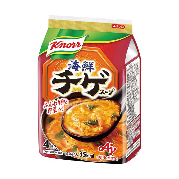 （まとめ）味の素 クノール 海鮮チゲスープ9.4g 1袋（4食）【×10セット】 簡単に本格スープが楽しめる お湯を注げば完成 冷凍乾燥 海鮮チゲスープ9.4g 1袋（4食）【×10セット】
