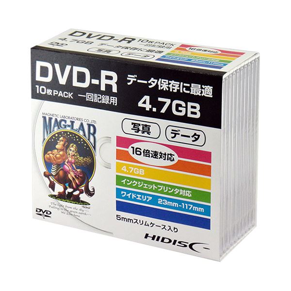 (まとめ)ハイディスク データ用DVD-R4.7GB 1-16倍速 ホワイトワイドプリンタブル 5mmスリムケース HDDR47JNP10SC 1パック(10枚) 【×20セット】 白 高速・高容量・印刷可能 HIDISC DVD-R 4.7GB 1-16倍速 ホワイトワイドプリンタブル 5mmスリムケース 10枚入りパック×2|夢の小屋