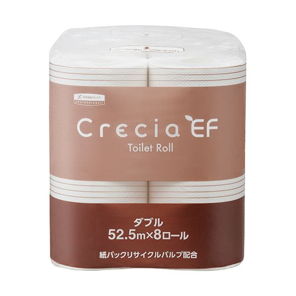 日本製 国産 紙クレシアクレシアEFトイレットロール ダブル 52.5m 1セット(64ロール：8ロール×8パック) やさしい肌触りで環境にもやさしい、日本製のトイレットロール ふんわりやわらかな感触を楽しみながら、環境に配慮した使用感を実現 64ロールものボリュームで経済的