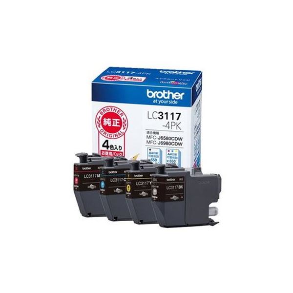 ブラザー インクカートリッジLC3117-4PK 高品質インクカートリッジLC3117-4PK、信頼と品質の証 耐久性と鮮やかな色彩で魅力的な印刷物を演出 経済的な4パックでコストパフォーマンス抜群 プロ仕様の印刷を手軽に実現 革新的な印刷体験の最高パートナー