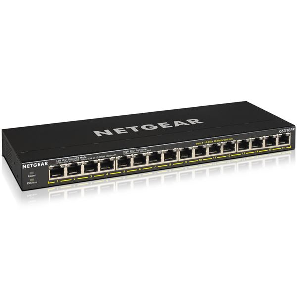 NETGEAR Inc. PoE+対応(183W) ギガビット16ポート アンマネージスイッチ GS316PP-100AJS 高速でパワフルな16ポートのギガビットアンマネージスイッチ PoE+対応で最大183Wの電力供給も可能 GS316PP-100AJS