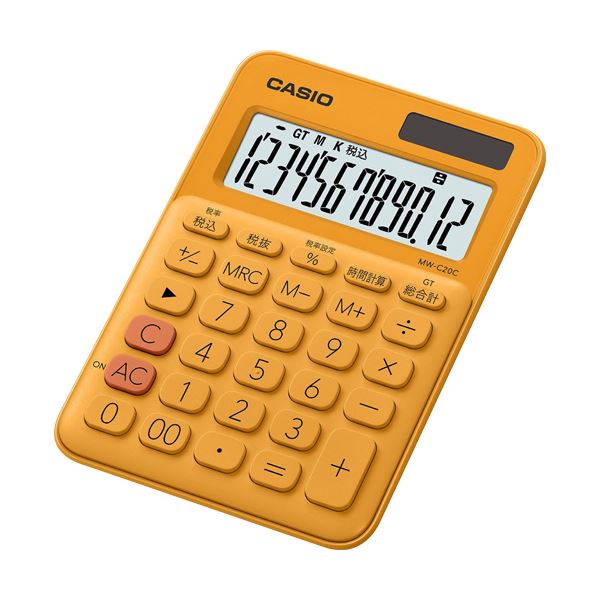 (まとめ) カシオ カラフル電卓 ミニジャストタイプ12桁 オレンジ MW-C20C-RG-N 1台 【×10セット】 ワクワク満載 可愛らしさ溢れるカラフル電卓 毎日がキュートな12桁オレンジのミニジャストタイプ 10台セットでお得にGET
