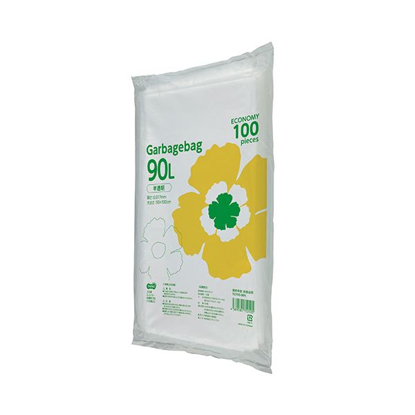 （まとめ）TANOSEE ゴミ袋エコノミー 半透明 90L 1パック（100枚）【×5セット】 高い耐久性 頑丈 な引っ張りにも耐える! 高密度ポリエチレン製ゴミ袋エコノミー 透明で容量たっぷり90L、1パックに100枚 経済的な5セットでお得にご提供