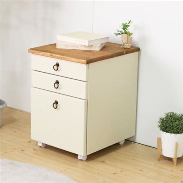 北欧調 サイドチェスト タンス キャビネット 袖机 テーブル 42×46×56.5cm 引き出し整理 収納 キャスター付 移動可能 車輪付き き 木製 オイル塗装 〔在宅ワーク〕 白