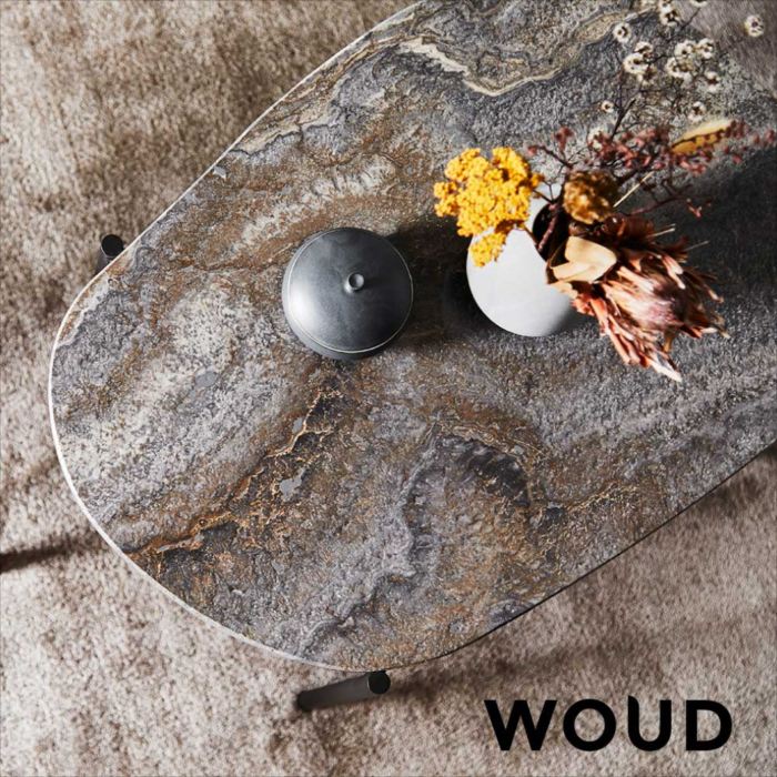 テーブル 高級天然大理石 楕円 マーブル 石　ラ・テラ オケージョナルテーブル　ラージ　グレー WOUD 北欧 モダン インテリア 本物 トラバーチン 重厚 天然石 ストーン SNS ローテーブル リビングテーブル