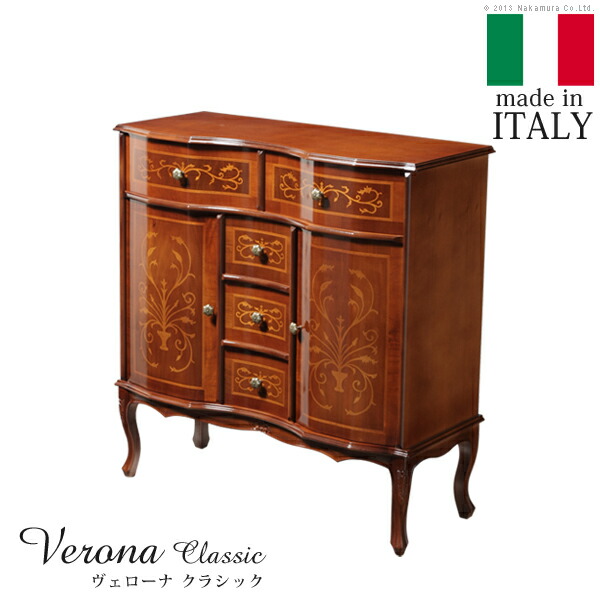 イタリア製　アンティーク　サイドボード　ヨーロピアン　キャビネット　モダン　象嵌 キャビネット 木製 イタリア 完成品 猫脚 象嵌 ブラウン