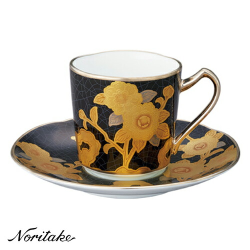 Noritake（ノリ竹）オマージュコレクション デミタス碗皿 （黒絵ローズ文） T2404/H-767