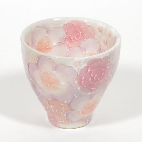 ゆずりは 湯呑  釉彩紅花 49171 コーヒー・お茶用品-茶道具・湯呑・急須