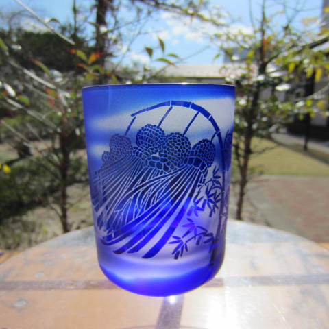 HIRO瑠璃 年寄りの 七夕 硝子 差し上げ物 差し上げ物 サンドブラスト 水飲み 仙台七夕 瑠璃