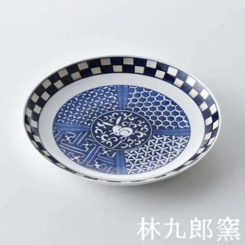 藍青(らんせい) 兎銀市松 ラージプレート(24cm) 612153C510
