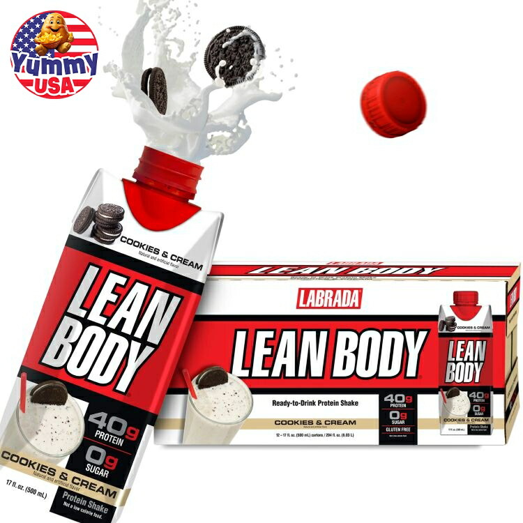 リーンボディ プロテインシェイク クッキー&クリーム 500ml 12パック Labrada Lean Body 17oz Cookies and Cream (12 tetra) プロテインドリンク 日本未発売 大容量 【お取り寄せ商品】|アメリカお菓子のYummy USA