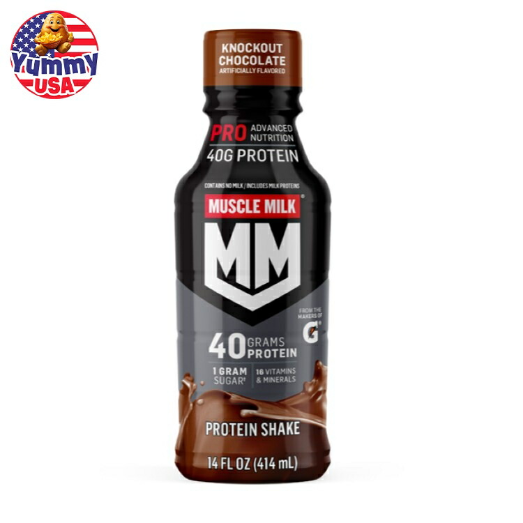 マッスルミルクプロ アドバンスドニュートリションプロテインシェイク ノックアウトチョコレート 414ml 12パック Muscle Milk Pro 14oz Choc Knockout (12pk bottle) 日本未発売 大容量 【お取り寄せ商品】|アメリカお菓子のYummy USA