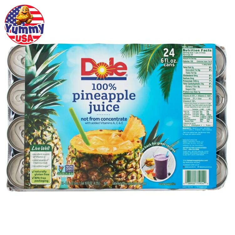 ドール 100% パイナップルジュース 177ml(6 fl oz) 24 個入り Dole 100% Pineapple Juice 24-Count 日本未発売 大容量 【お取り寄せ商品】