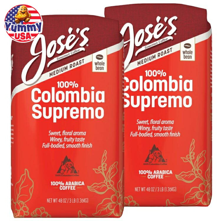 Jose's 100% コロンビア スプレモ ホールビーン コーヒー ミディアム 3 ポンド、2 パック Jose’s 100% Colombia Supremo Whole Bean Coffee, Medium, 3lbs, 2-pack 日本未発売【お取り寄せ商品】|アメリカお菓子のYummy USA