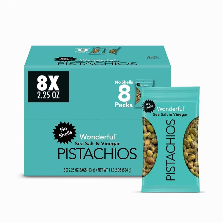 ワンダフルピスタチオ 殻なし シーソルト＆ビネガー 8袋 Wonderful Pistachios No Shells Sea Salt & Vinegar, 2.25 oz (Pack of 8) 【お取り寄せ商品】