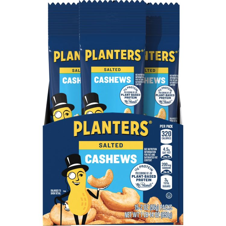 プランターズ ソルテッドカシューナッツ 56gス 15袋入り PLANTERS Salted Cashews 2 oz Pouch pack of 15 【お取り寄せ商品】