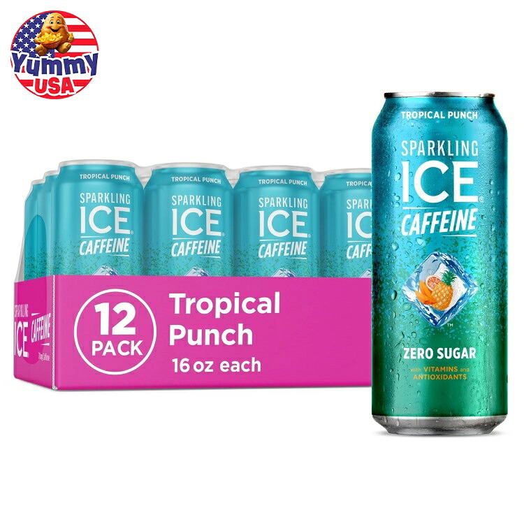スパークリングアイス カフェイン トロピカル パンチ スパークリング ウォーター 16 液量オンス缶 12 個入り Sparkling Ice Caffeine, Tropical Punch Sparkling Water, 16 Fl Oz Can, 12 count 日本未発売 大容量 【お取り寄せ商品】｜アメリカお菓子のYummy USA