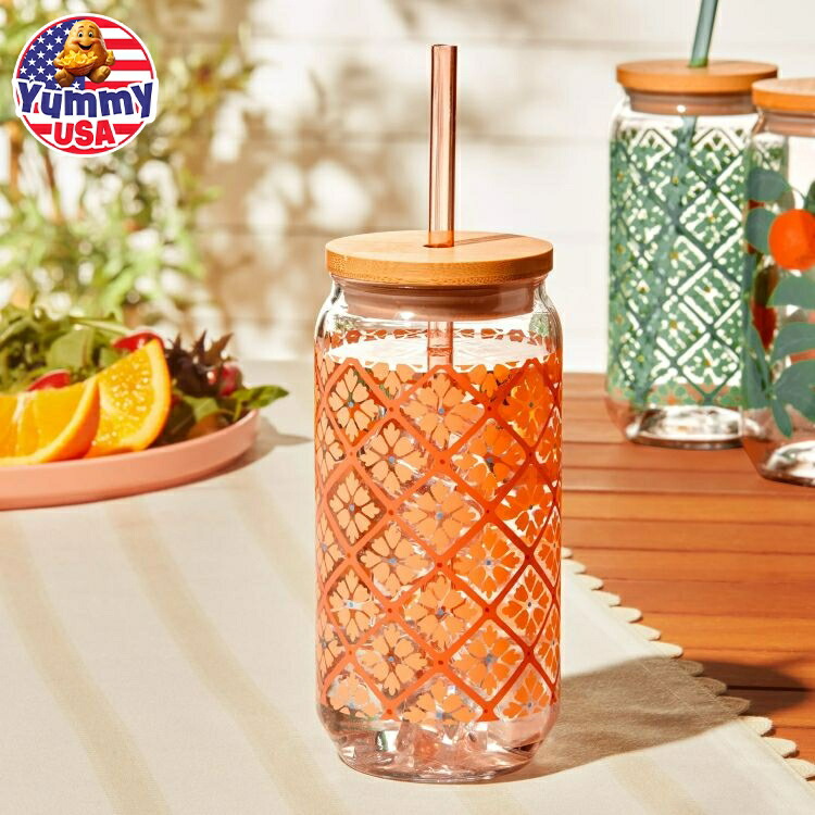 メインステイズ by ベッキー.G ＆アレハンドラ 20オンス アクリル缶型タンブラー オレンジタイル Mainstays by Becky G. & Alejandra 20-Ounce Acrylic Can Shape Tumbler, Orange Tile Pattern 【お取り寄せ商品】画像