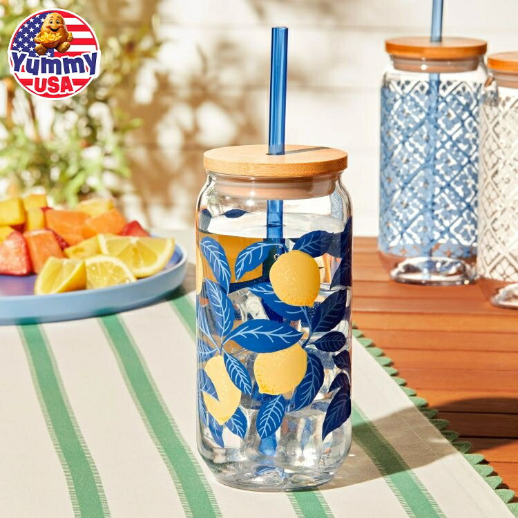 メインステイズ by ベッキー.G ＆アレハンドラ 20オンス アクリル缶型タンブラー レモン＆ブルー Mainstays by Becky G. & Alejandra 20-Ounce Acrylic Can Shape Tumbler, Lemon & Blue 【お取り寄せ商品】画像