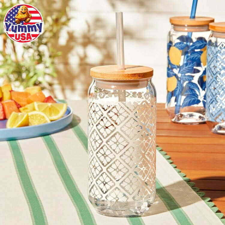 メインステイズ by ベッキー.G ＆アレハンドラ 20オンス アクリル缶型タンブラー ホワイトタイル Mainstays by Becky G. & Alejandra 20-Ounce Acrylic Can Shape Tumbler, White Tile Pattern 【お取り寄せ商品】画像