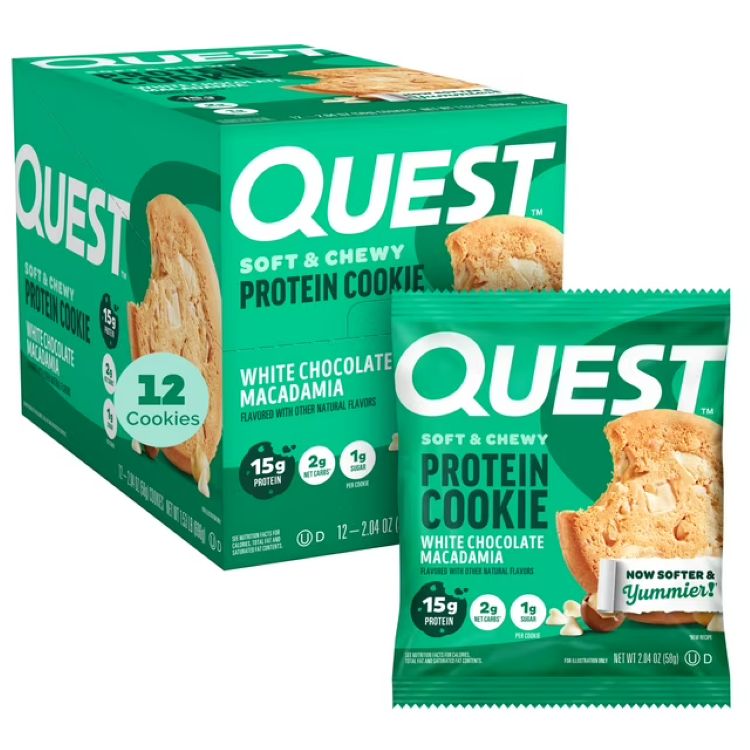 クエスト ソフト＆チューイー プロテインクッキー ホワイトチョコレートマカダミア 12枚入 Quest Soft and Chewy 15g Protein Cookie, White Chocolate Macadamia Flavor, 12 Count 【お取り寄せ商品】
