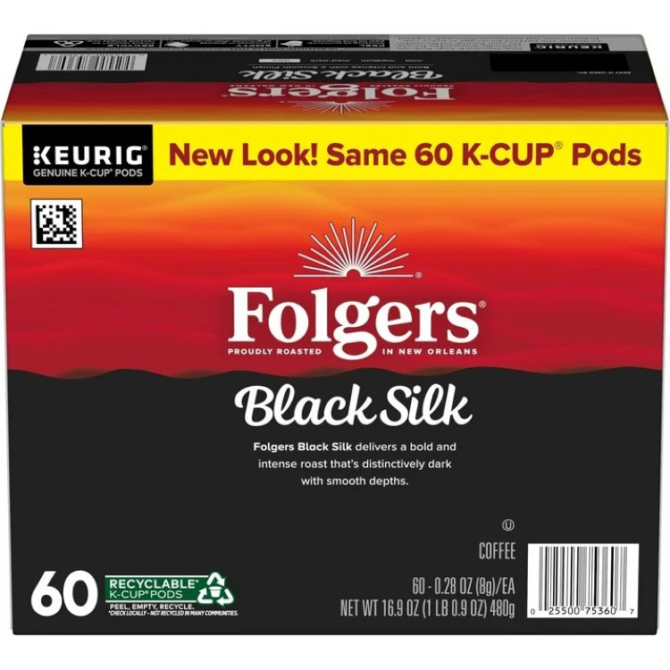 フォルジャーズ ブラックシルク ダークロースト キューリグKカップ 60個入 Folgers Black Silk, Dark Roast Coffee, Keurig K Cup Pods, 60 Count Box 【お取り寄せ商品】