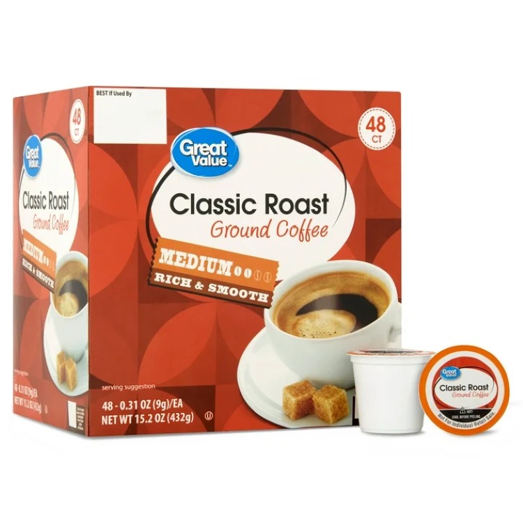 【ウォルマートブランド】グレートバリュー クラシックロースト コーヒーポッド 48個入り Great Value Classic Roast Ground Coffee Pods, 48 Count 【お取り寄せ商品】
