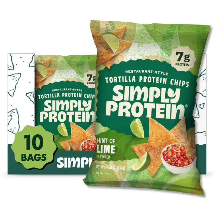 シンプリー プロテイン トルティーヤスタイル プロテインチップス ライム風味 10袋入 Simply Protein Tortilla Style Protein Chips, Hint of Lime, 7g Protein, Gluten Free, 10-pack 【お取り寄せ商品】