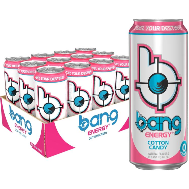 バングエナジー コットンキャンディ シュガーフリー エナジードリンク 473ml 12本 Bang Energy Cotton Candy, Sugar-Free Energy Drink 16-Ounce Pack of 12 【お取り寄せ商品】｜アメリカお菓子のYummy USA