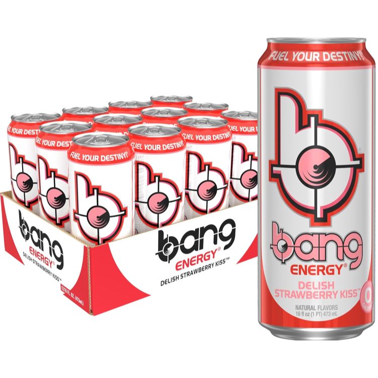 バングエナジー デリシャスストロベリーキス シュガーフリー エナジードリンク 473ml 12本 Bang Energy Delish Strawberry Kiss Sugar-Free Energy Drink 16-Ounce Pack of 12 【お取り寄せ商品】|アメリカお菓子のYummy USA