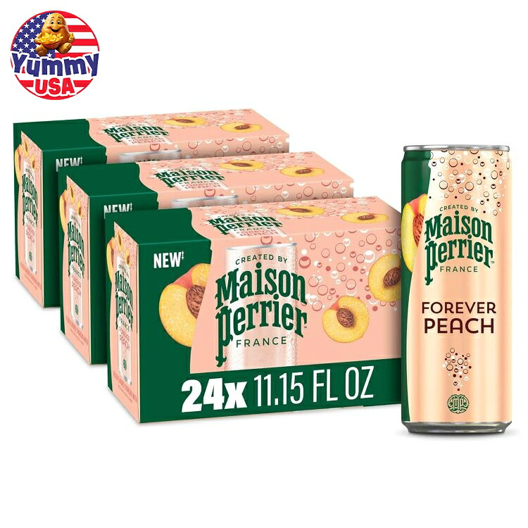 メゾンペリエ アルティメット スパークリング ウォーター ピーチフレーバー 330ml 8缶&times;3パック Maison Perrier Ultimate Sparkling Water Peach Flavored 11.15 Fl Oz Cans, 8 Count, 3 Pack 日本未発売【お取り寄せ商品】｜アメリカお菓子のYummy USA