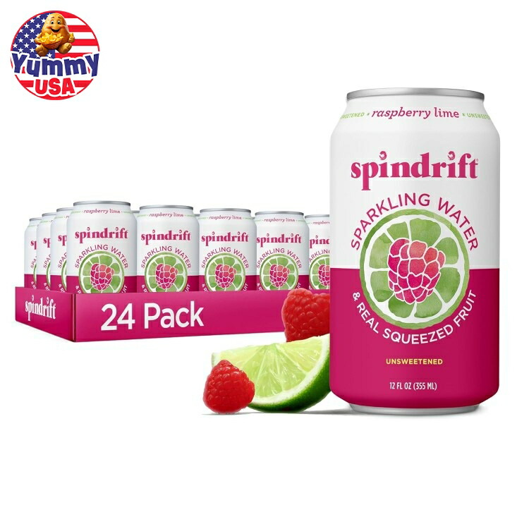 スピンドリフト スパークリングウォーター ラズベリー ライム 24缶 Spindrift Sparkling Water, Raspberry Lime 日本未発売【お取り寄せ商品】|アメリカお菓子のYummy USA