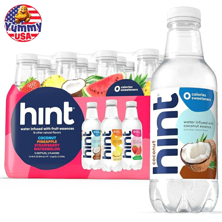 ヒント ウォーター トロピカル バラエティパック 12本入り ココナッツ パイナップル ストロベリーウォーターメロン Hint Water Tropical Variety Pack 16 Fl Oz, (Pack of 12) 日本未発売【お取り寄せ商品】｜アメリカお菓子のYummy USA