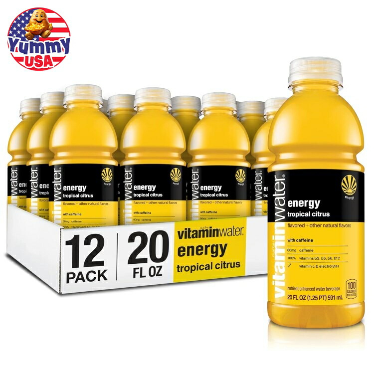 ビタミンウォーター エネルギー電解質強化水 ビタミン入り トロピカルシトラスドリンク 591ml 12本　vitaminwater energy electrolyte enhanced water tropical citrus drinks 20 fl oz 12 Pack 大容量 【お取り寄せ商品】