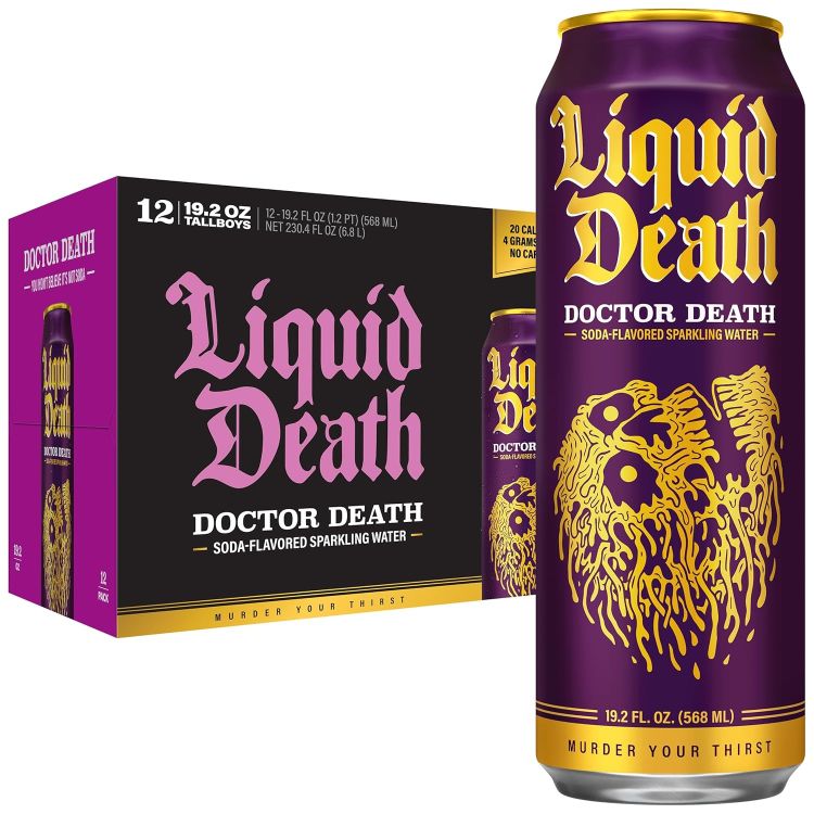 リキッドデス ソーダフレーバースパークリングウォーター ドクターデス 568ml 12本パック Liquid Death Soda-Flavored Sparkling Water Doctor Death 19.2 Fl Oz Pack of 12 【お取り寄せ商品】|アメリカお菓子のYummy USA