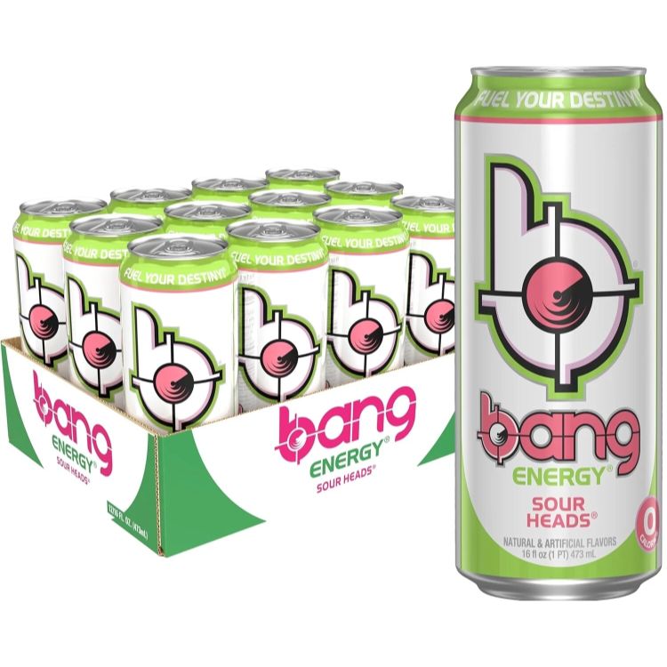 バングエナジー サワーヘッズ シュガーフリー エナジードリンク 473ml 12本 Bang Energy Sour Heads Sugar-Free Energy Drink 16-Ounce Pack of 12 【お取り寄せ商品】｜アメリカお菓子のYummy USA