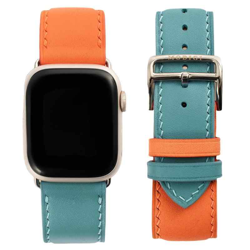 MODIGI アップルウォッチ10 レザーバンド　本革ベルト 46mm 緑 bf6e3bbfd63129255d320b34a303e4