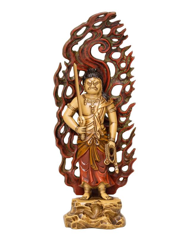仏像 黄不動明王 15.5珊 （染め付ける大成） 仏師：牧田秀雲 藍本＿（酉年生年月日）十二支守り本尊 陵丘銅器(ふどうみょうおうY)