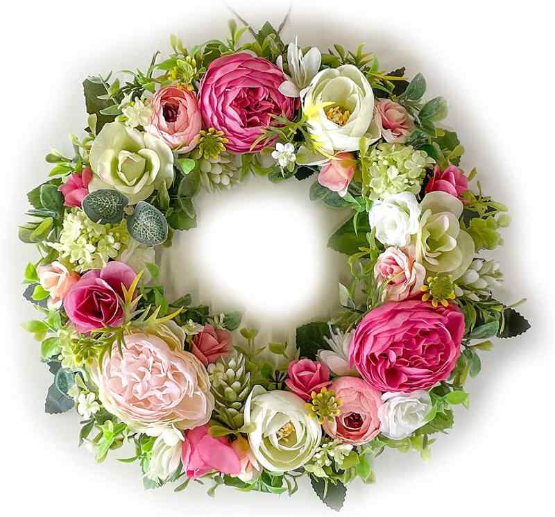 楽天市場】ピンクローズのフラワーリース アーティフィシャルフラワー