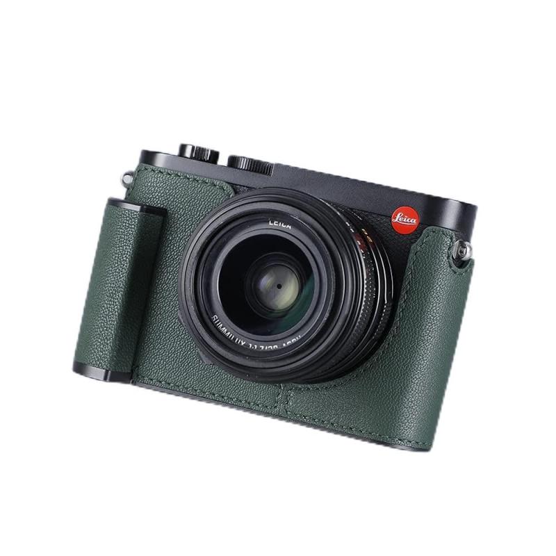 Leica Q2用カメラハーフケース、SIUTATDSH ヴィンテージメタル本革カメラ保護ケース スタイリッシュ ポータブル 耐衝撃
