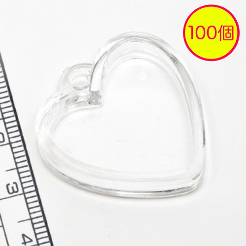 【アクリルレジン　透明枠パーツ】No.11　ハート型　30mm　100個